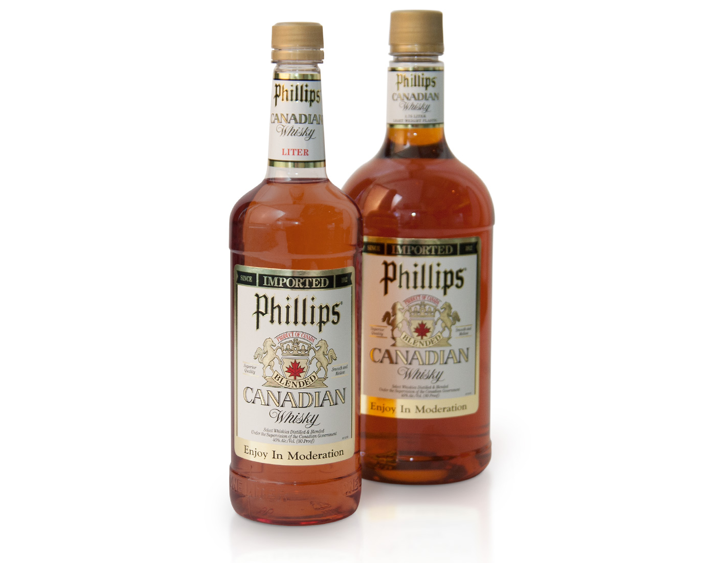 Two bottles of the custo Phillips logo for the irish m