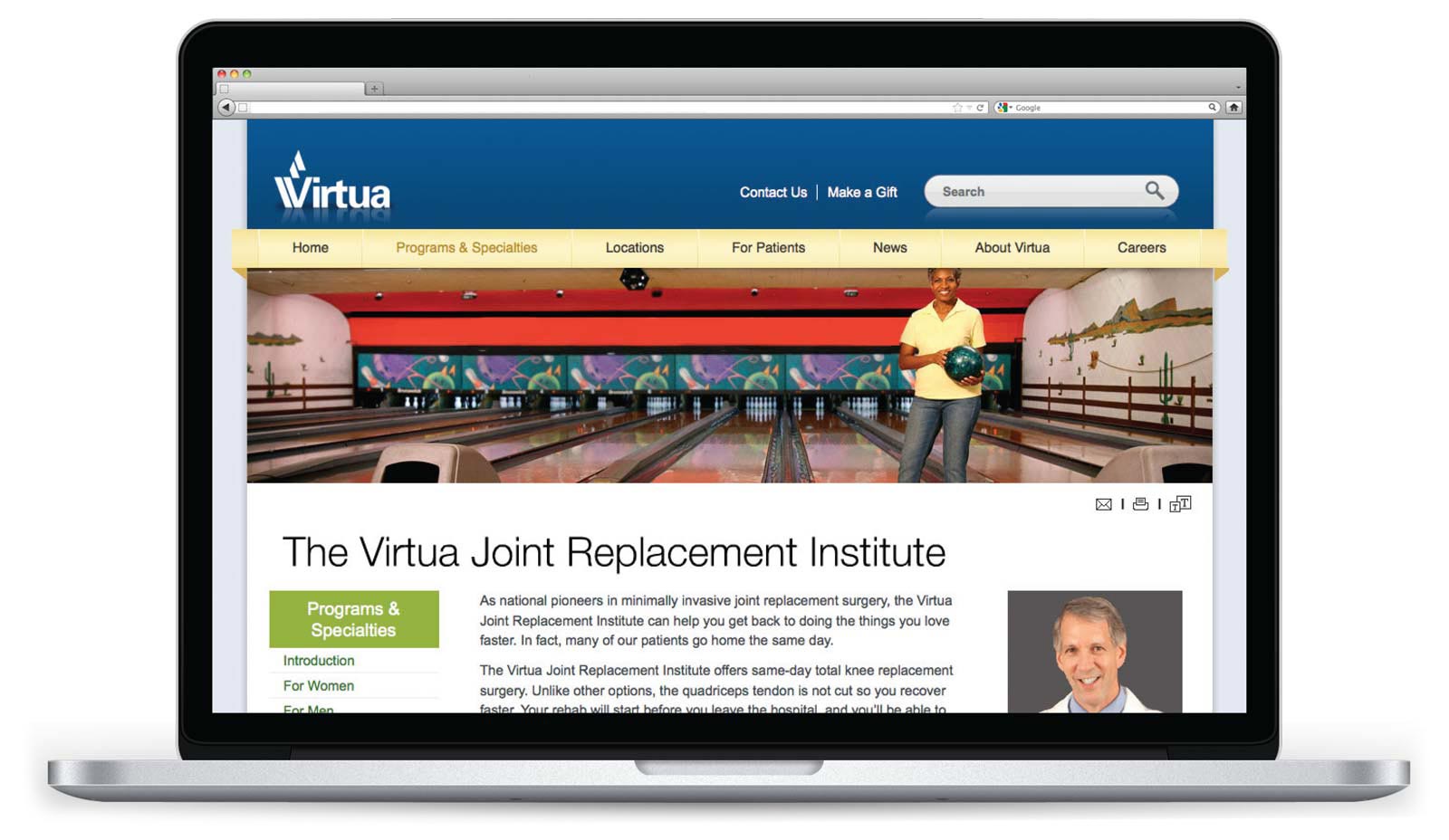 Virtua JRI Website Screenshot on a Macbook.